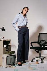 Inverted Pleated Pants Blue